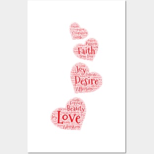 Four Small Cascading Word Cloud Hearts Posters and Art